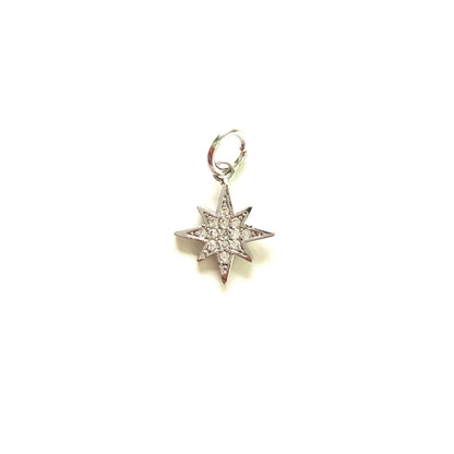 10pcs/lot 13.5*11.8mm Small Size CZ Paved North Star Charms Silver CZ Paved Charms Small Sizes Sun Moon Stars Charms Beads Beyond