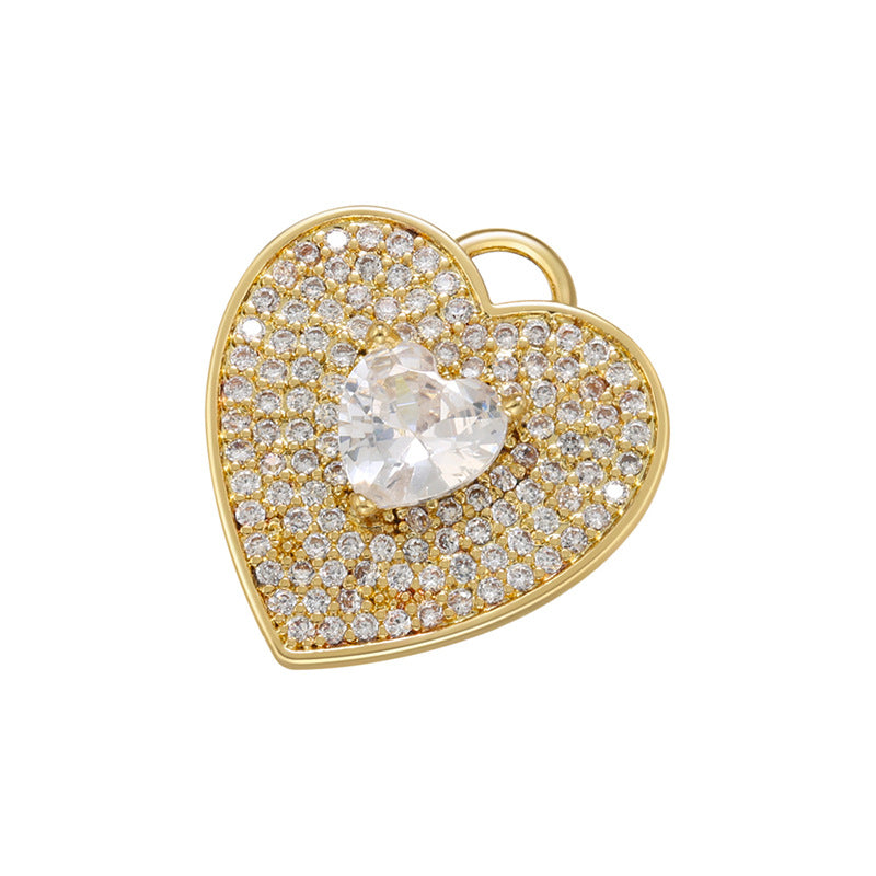 10pcs/lot 18*17mm Multicolor Diamond CZ Pave Heart Charm Pendants Clear Heart on Gold CZ Paved Charms Hearts Charms Beads Beyond