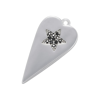 10pcs/lot 24.5*12mm Colorful CZ Pave Heart Charm Pendants Black Star on Silver CZ Paved Charms Hearts Charms Beads Beyond