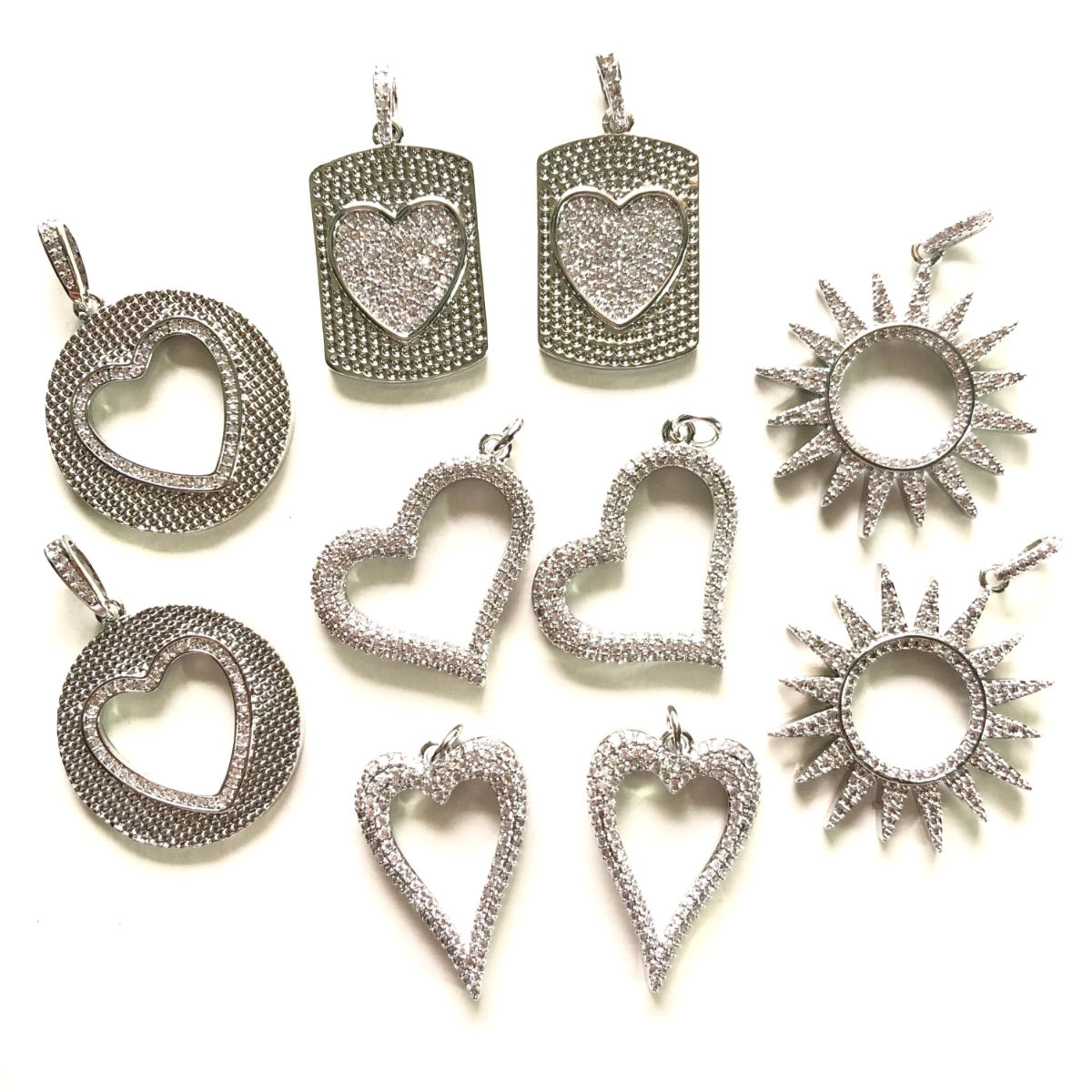 10pcs/lot Mix CZ Pave Heart Sun Charms Mix Bundle-Silverni CZ Paved Charms Mix Charms Charms Beads Beyond