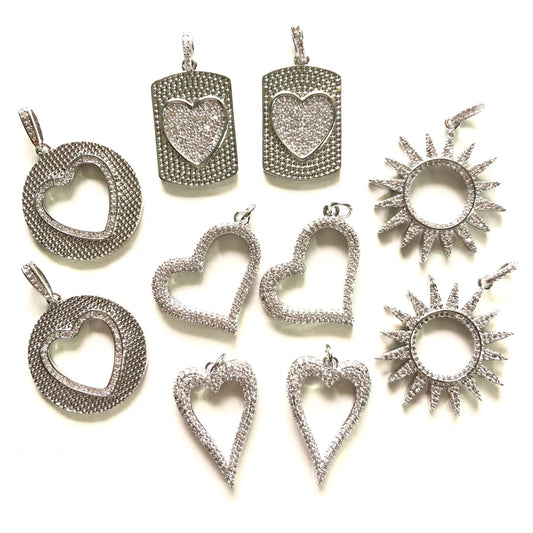 10pcs/lot Mix CZ Pave Heart Sun Charms Mix Bundle-Silverni CZ Paved Charms Mix Charms Charms Beads Beyond