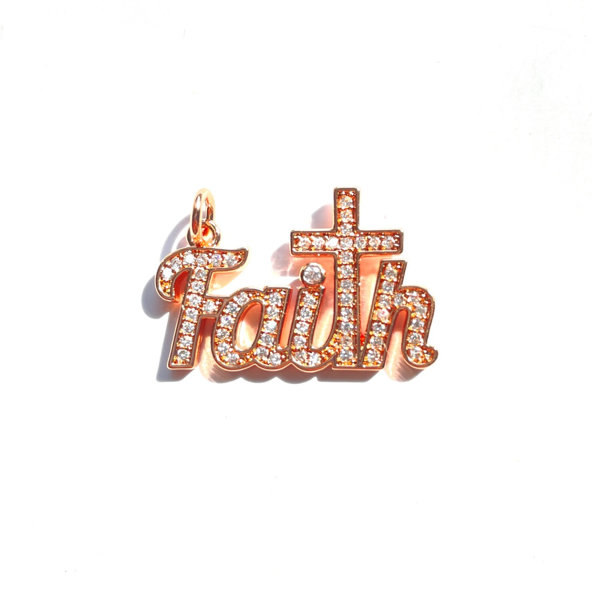 10pcs/lot 30*19.5mm CZ Paved Cross Faith Word Charms Rose Gold CZ Paved Charms Christian Quotes Words & Quotes Charms Beads Beyond