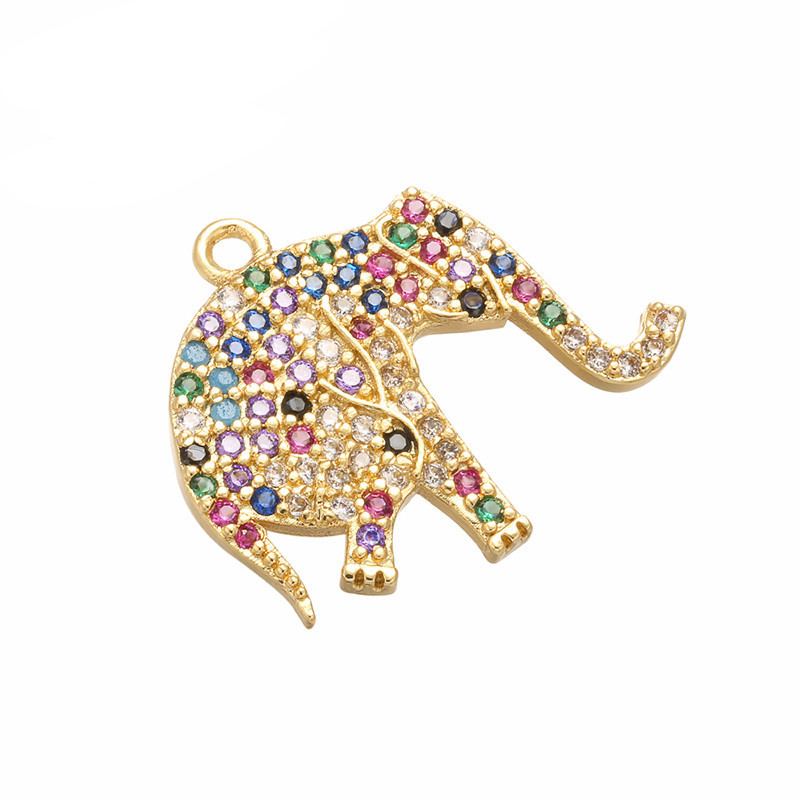 10pcs/lot 20*17mm CZ Paved Elephant Charms Multicolor on Gold CZ Paved Charms Animals & Insects Colorful Zirconia Charms Beads Beyond