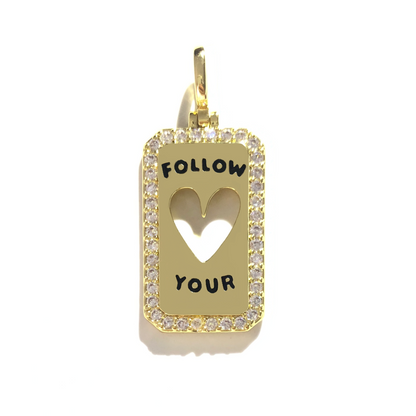10pcs/lot 38*17mm CZ Paved Follow Your Heart Word Tags Charms Pendants Gold CZ Paved Charms Christian Quotes New Charms Arrivals Word Tags Charms Beads Beyond