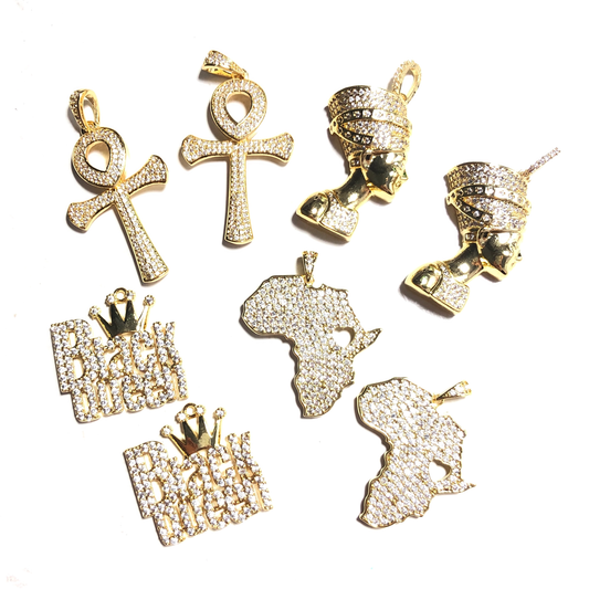 8pcs/lot Mix CZ Paved Charms Set-Gold CZ Paved Charms Mix Charms Charms Beads Beyond