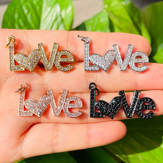 10pcs/lot 32*17mm CZ Paved Heart Love Word Charms Mix Colors CZ Paved Charms Christian Quotes Love Letters Words & Quotes Charms Beads Beyond