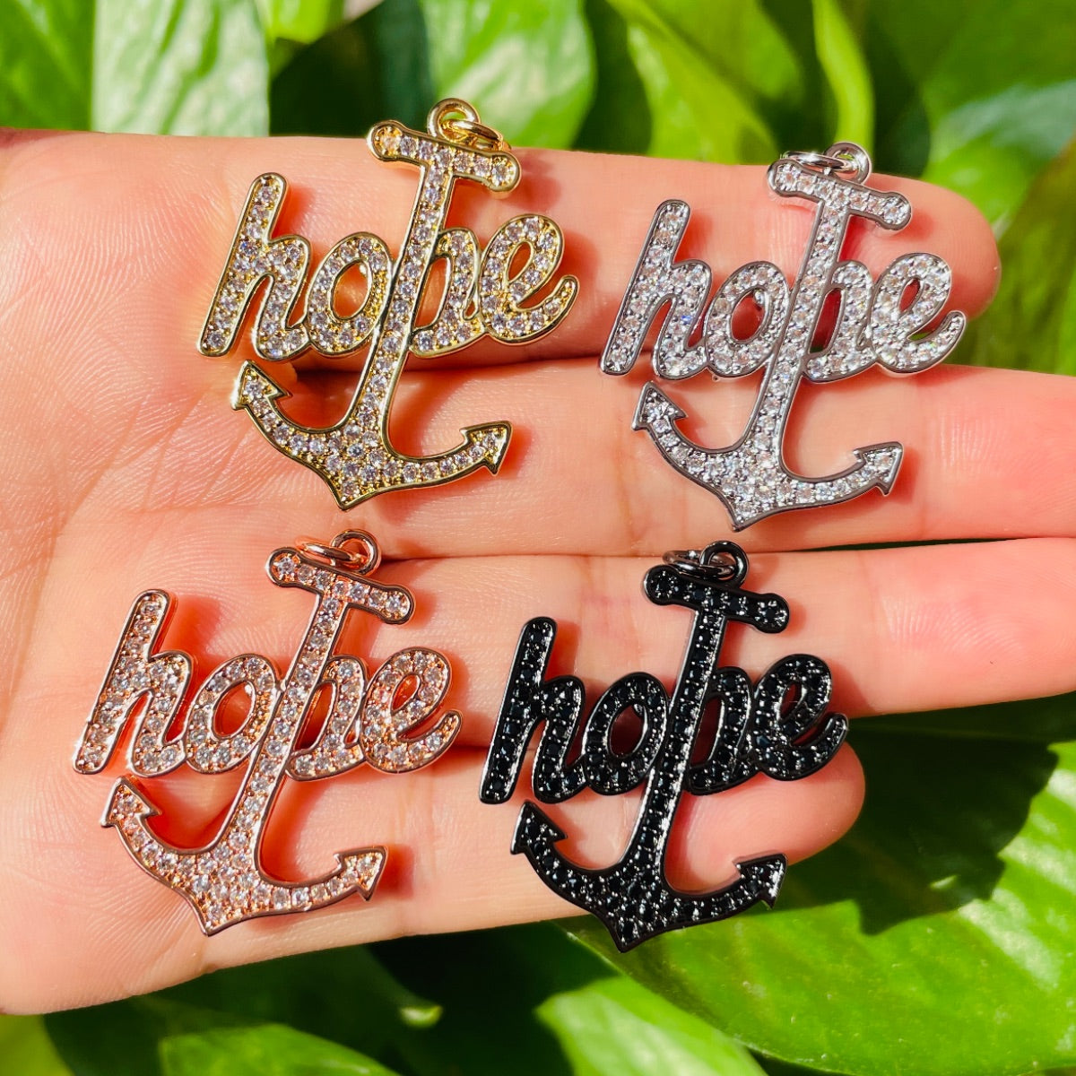 10pcs/lot 33*27mm CZ Paved Hope Anchor for the Soul Word Charms Mix Colors CZ Paved Charms Christian Quotes Words & Quotes Charms Beads Beyond