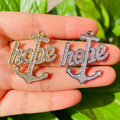 10pcs/lot 33*27mm CZ Paved Hope Anchor for the Soul Word Charms CZ Paved Charms Christian Quotes Words & Quotes Charms Beads Beyond