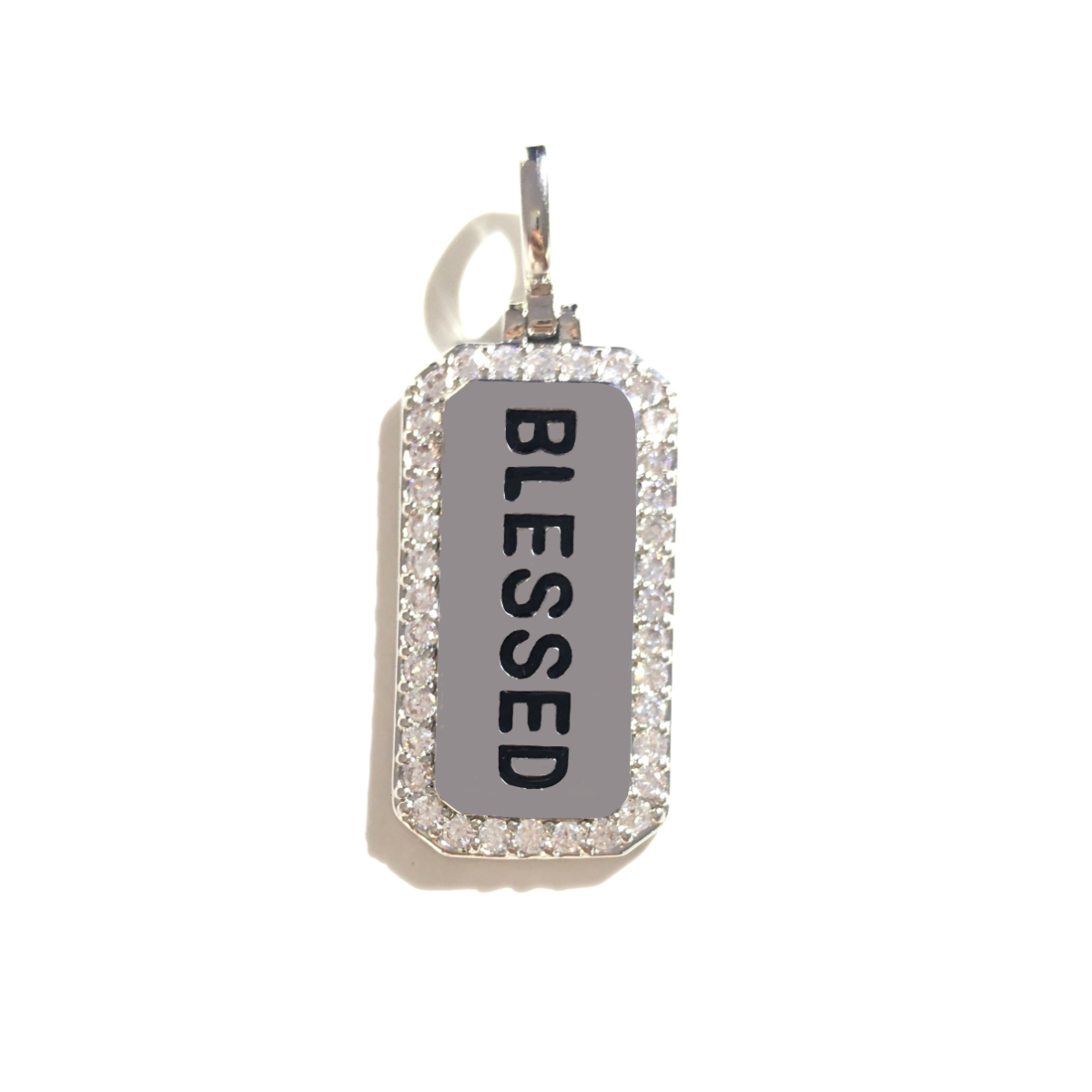 10pcs/lot 38*15mm CZ Paved Blessed Word Tags Charms Pendants Silver CZ Paved Charms Christian Quotes New Charms Arrivals Word Tags Charms Beads Beyond