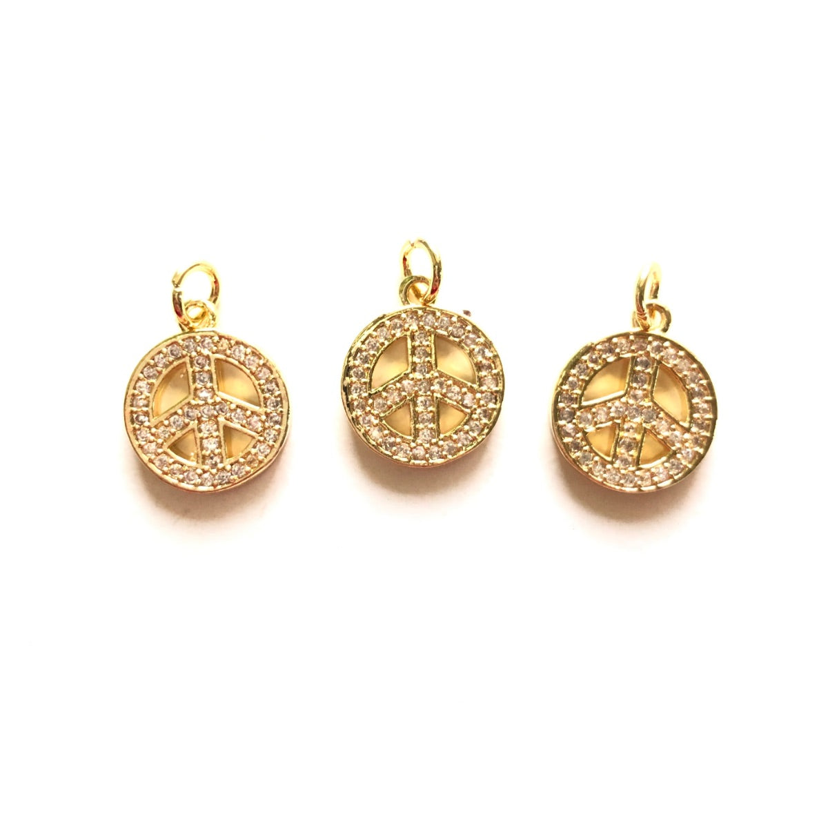 10pcs/lot 12.5mm Small Size CZ Paved Peace Sign Charms Gold CZ Paved Charms Small Sizes Symbols Charms Beads Beyond