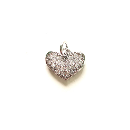 10pcs/lot 15*12mm Small Size CZ Paved Heart Charms Silver CZ Paved Charms Hearts Small Sizes Charms Beads Beyond