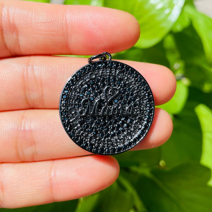 10pcs/lot 28mm CZ Pave Round Plate MAMA IS LOVING AMAZING CARING DEVOTED Quote Charms for Mother/Mom Black on Black CZ Paved Charms Discs Mother's Day On Sale Charms Beads Beyond