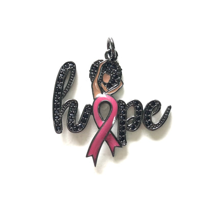 10pcs/lot Afro Girl CZ Pave Pink Ribbon Hope Charms Black on Black CZ Paved Charms Breast Cancer Awareness Charms Beads Beyond