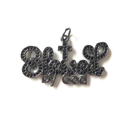 10pcs/lot 38*22mm CZ Paved Blessed By God World Charms Black on Black CZ Paved Charms Christian Quotes New Charms Arrivals Charms Beads Beyond