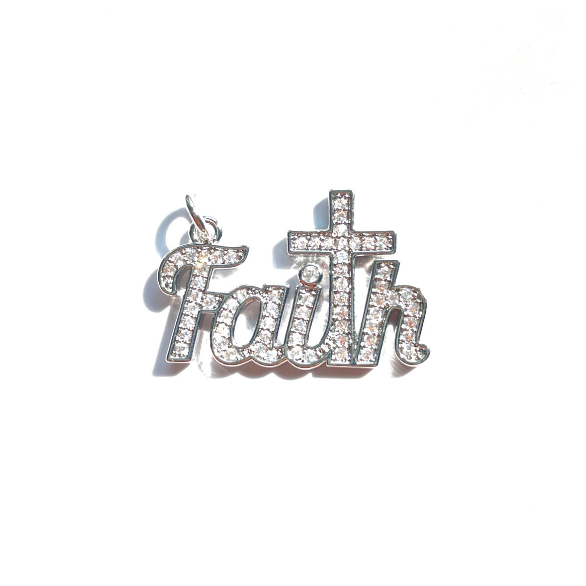 10pcs/lot 30*19.5mm CZ Paved Cross Faith Word Charms Silver CZ Paved Charms Christian Quotes Words & Quotes Charms Beads Beyond