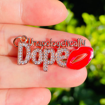 10pcs/lot 36*17mm Enamel Red Lip CZ Pave Unapologetically Dope Word Charms Rose Gold CZ Paved Charms Juneteenth & Black History Month Awareness New Charms Arrivals Words & Quotes Charms Beads Beyond