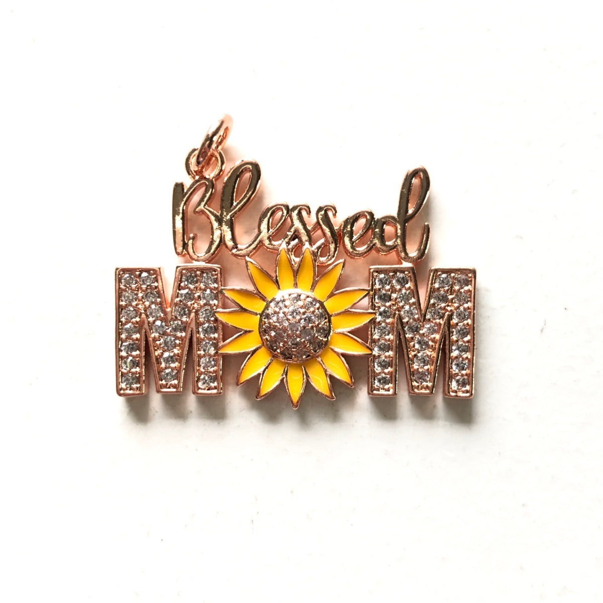 10pcs/lot 32*23mm CZ Pave Sunflower Blessed Mom Charms Rose Gold CZ Paved Charms Mother's Day Words & Quotes Charms Beads Beyond