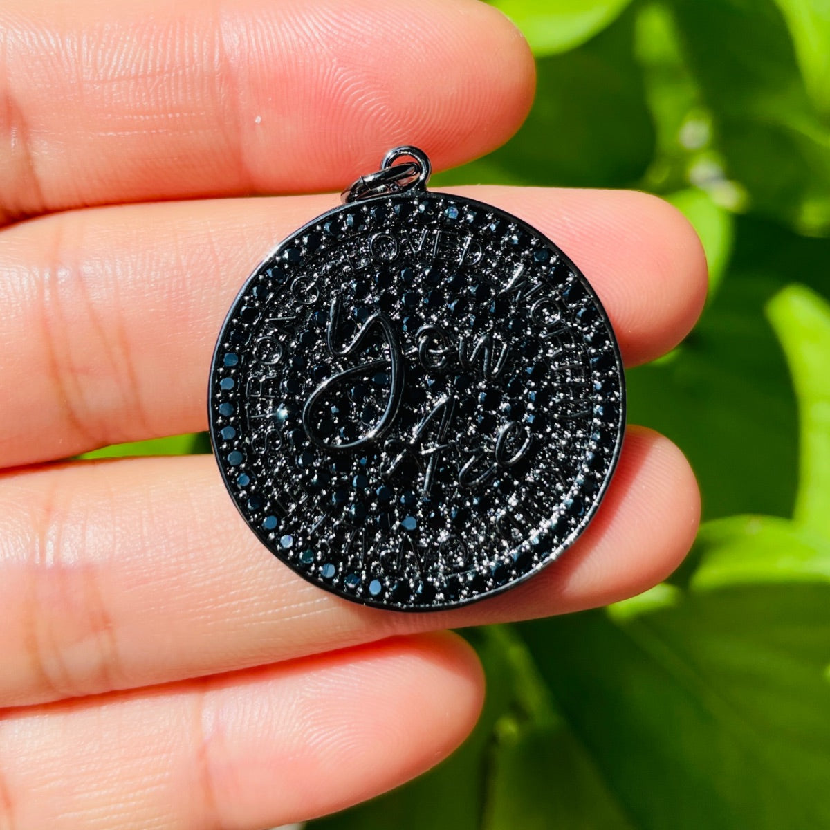 10pcs/lot 28mm CZ Pave Round Plate YOU ARE LOVED WORTHY KIND CAPABLE STRONG Quote Charms Black on Black CZ Paved Charms Discs On Sale Charms Beads Beyond