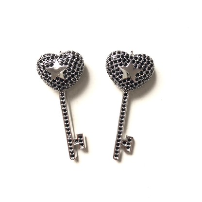 10pcs/lot 38*16mm CZ Paved Heart Key Charms White on Gold CZ Paved Charms Keys & Locks Charms Beads Beyond