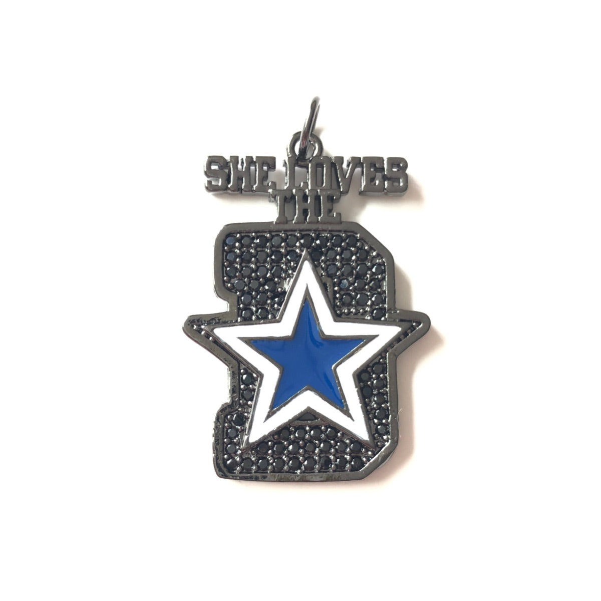 10pcs/lot 35*25mm Cowboys Star CZ Paved She Loves The D Word Charms Black on Black CZ Paved Charms American Football Sports New Charms Arrivals Charms Beads Beyond