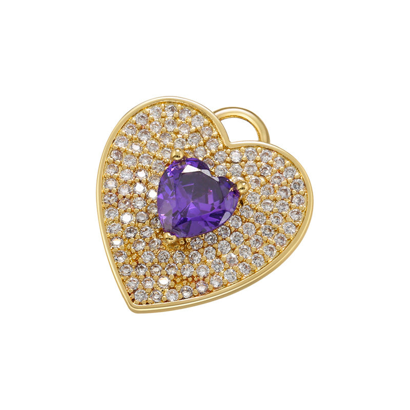 10pcs/lot 18*17mm Multicolor Diamond CZ Pave Heart Charm Pendants Purple Heart on Gold CZ Paved Charms Hearts Charms Beads Beyond