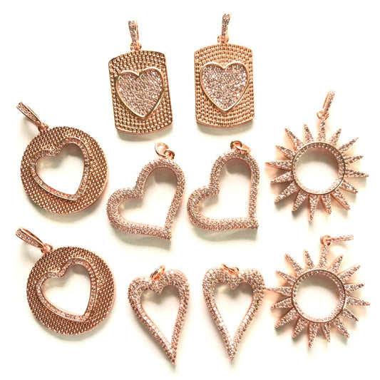 10pcs/lot Mix CZ Pave Heart Sun Charms Mix Bundle-Rose Gold CZ Paved Charms Mix Charms Charms Beads Beyond