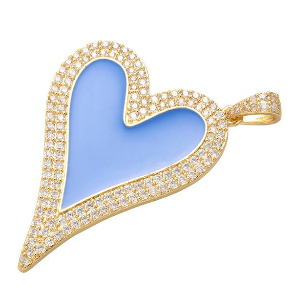 10pcs/lot 40*30mm CZ Paved Big Heart Charm Light Blue on Gold Enamel Charms Charms Beads Beyond