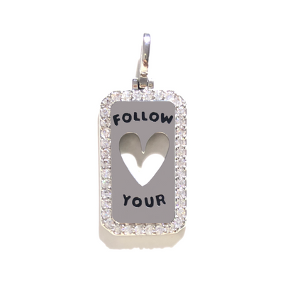 10pcs/lot 38*17mm CZ Paved Follow Your Heart Word Tags Charms Pendants Silver CZ Paved Charms Christian Quotes New Charms Arrivals Word Tags Charms Beads Beyond