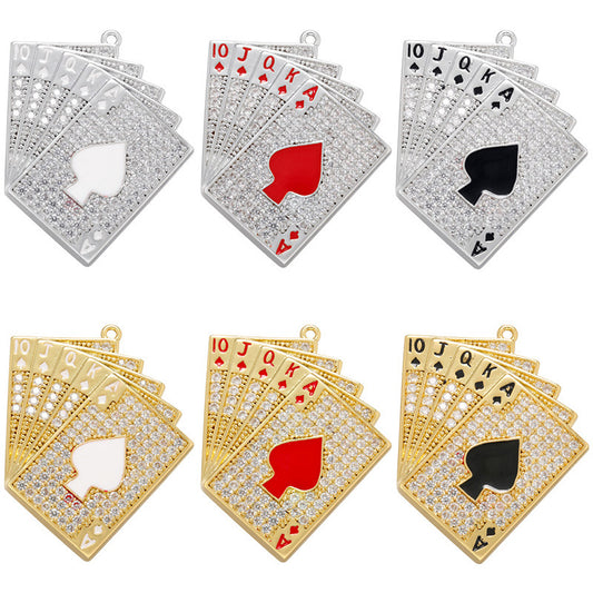 5pcs/lot 33*31.5mm Gold Silver CZ Poker Charm Pendants Mix Colors CZ Paved Charms Charms Beads Beyond