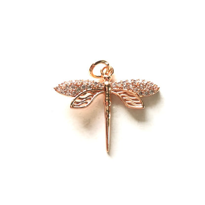 10pcs/lot 27.3*23.3mm CZ Paved Dragonfly Charms Rose Gold CZ Paved Charms Animals & Insects Charms Beads Beyond