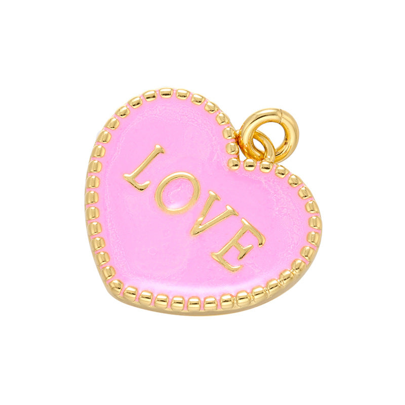 10pcs/lot 20*21mm Colorful Enamel Heart Love Word Charm Pendant Pink on Gold Enamel Charms Charms Beads Beyond