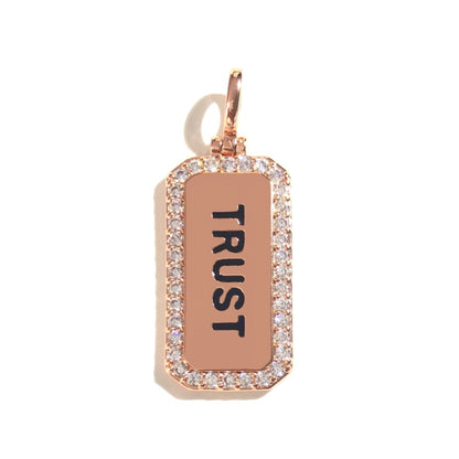 10pcs/lot 38*15mm CZ Paved Trust Word Tags Charms Pendants Rose Gold CZ Paved Charms Christian Quotes New Charms Arrivals Word Tags Charms Beads Beyond