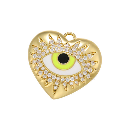 10pcs/lot 20*19mm Enamel Gold CZ Pave Evil Eye Heart Charm Pendants Yellow Enamel Charms Charms Beads Beyond