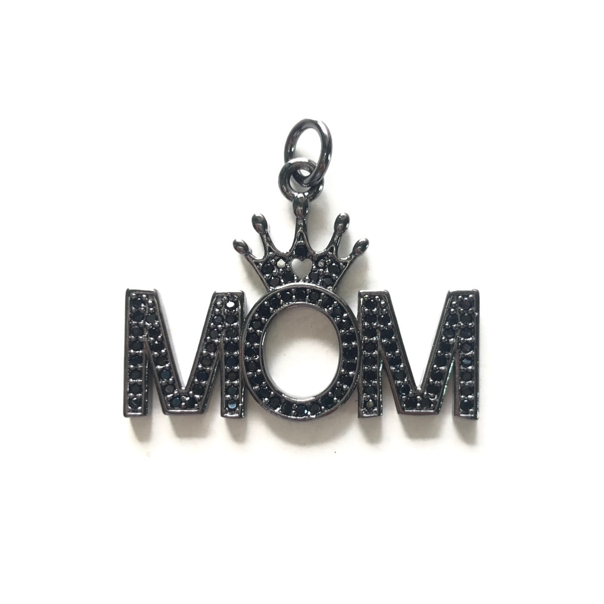 10pcs/lot 32*23.6mm CZ Pave Crown Mom Word Charms Black on Black CZ Paved Charms Mother's Day Words & Quotes Charms Beads Beyond