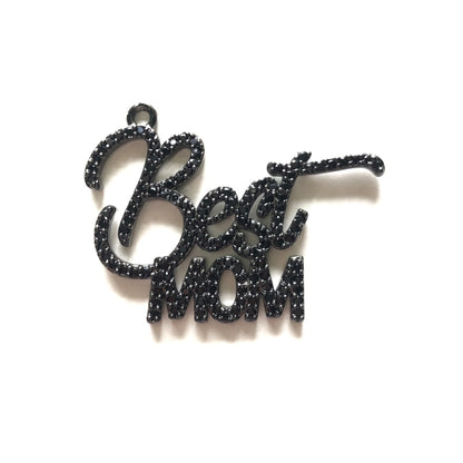 10pcs/lot 35*25.5mm CZ Pave Best Mom Charms for Mother's Day Black on Black CZ Paved Charms Mother's Day Words & Quotes Charms Beads Beyond