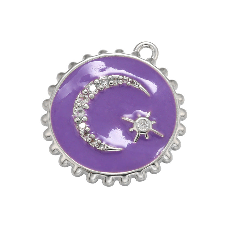 10pcs/lot 21.5*20mm Colorful Enamel Moon Star Charm Pendant Purple on Silver Enamel Charms Charms Beads Beyond