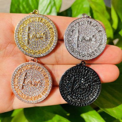 10pcs/lot 28mm CZ Pave Round Plate I am Chosen Fearless Blessed Powerful Quote Charms Mix Colors CZ Paved Charms Discs On Sale Charms Beads Beyond