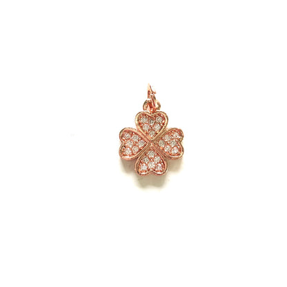 10pcs/lot 14*12mm Small Size CZ Pave Four Leaf Clover Charms Rose Gold CZ Paved Charms Flowers Small Sizes Charms Beads Beyond