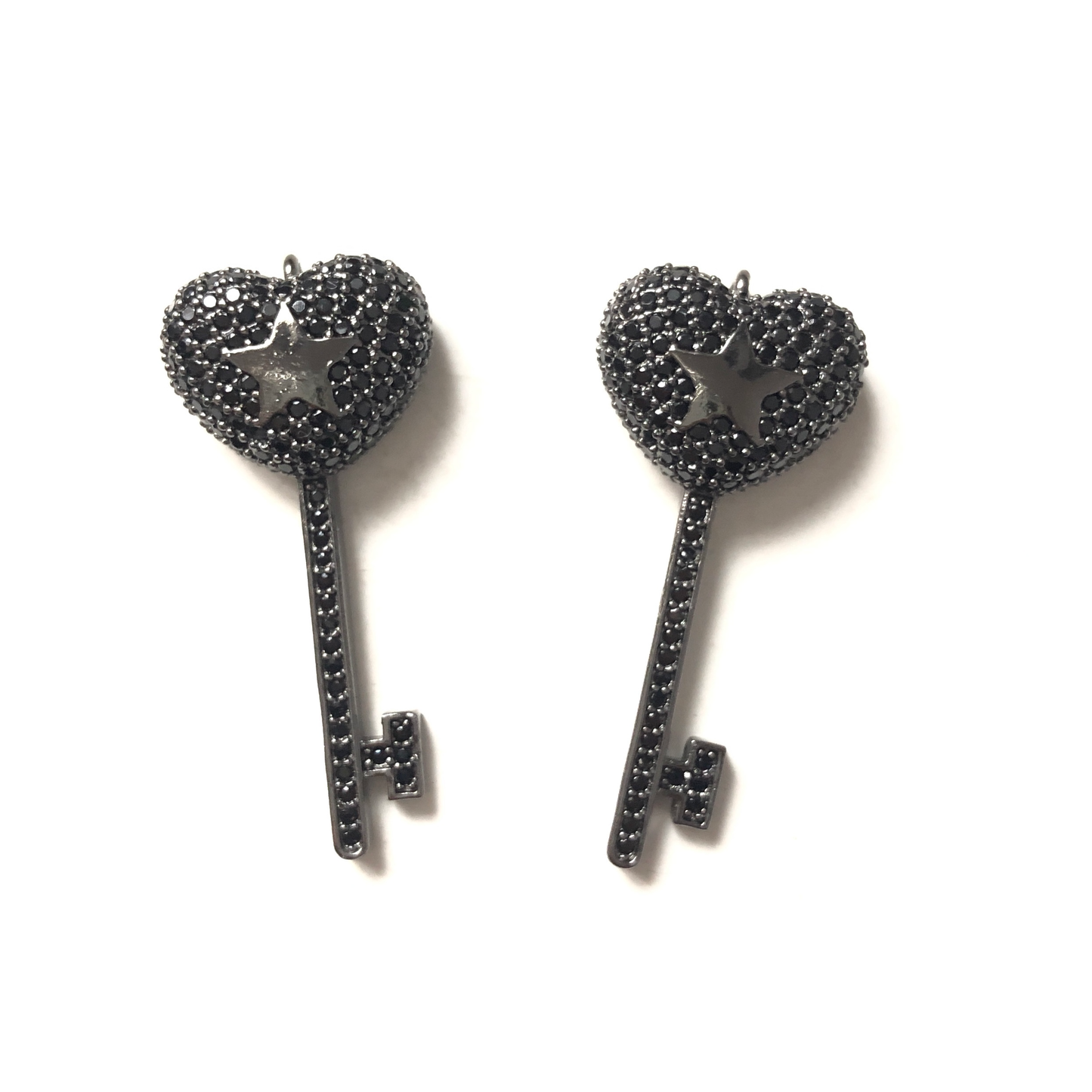 10pcs/lot 38*16mm CZ Paved Heart Key Charms Black on Gold CZ Paved Charms Keys & Locks Charms Beads Beyond