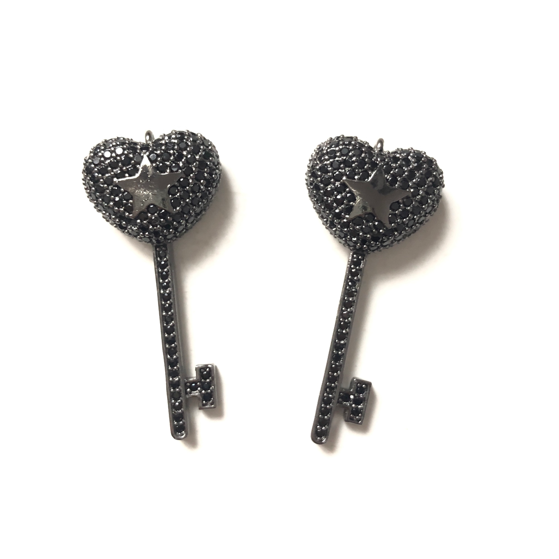 10pcs/lot 38*16mm CZ Paved Heart Key Charms Black on Gold CZ Paved Charms Keys & Locks Charms Beads Beyond