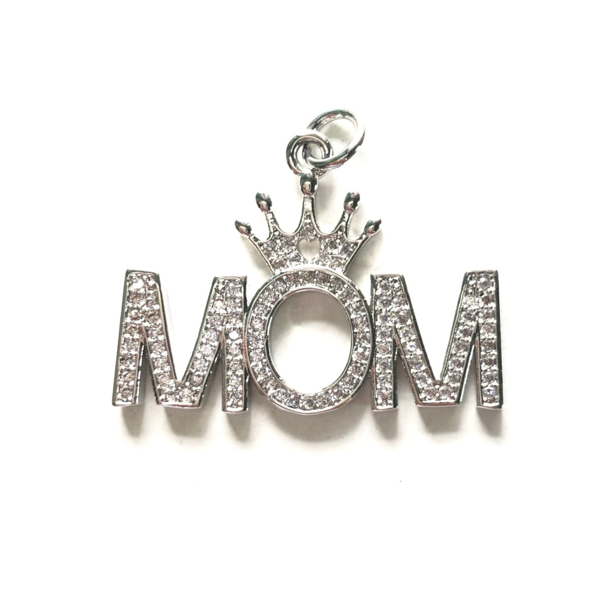 10pcs/lot 32*23.6mm CZ Pave Crown Mom Word Charms Silver CZ Paved Charms Mother's Day Words & Quotes Charms Beads Beyond