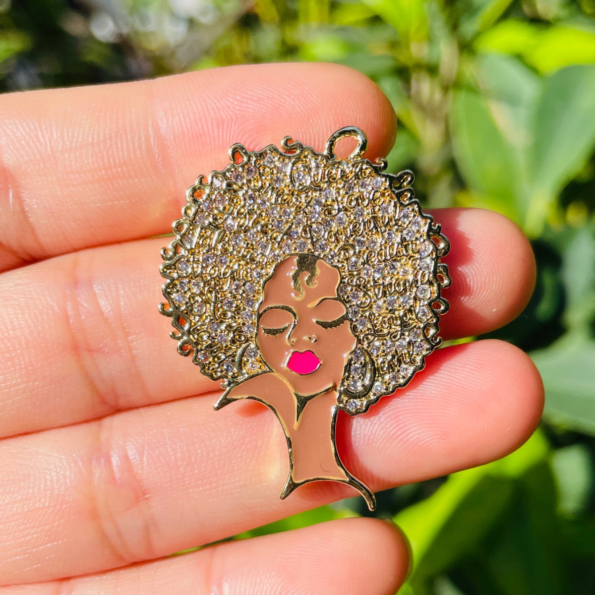 10pcs/lot 37*28.5mm CZ Pave Afro Black Girl Charms Gold CZ Paved Charms Afro Girl/Queen Charms New Charms Arrivals Charms Beads Beyond