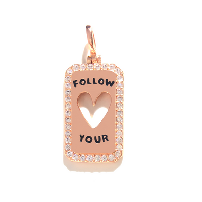 10pcs/lot 38*17mm CZ Paved Follow Your Heart Word Tags Charms Pendants Rose Gold CZ Paved Charms Christian Quotes New Charms Arrivals Word Tags Charms Beads Beyond