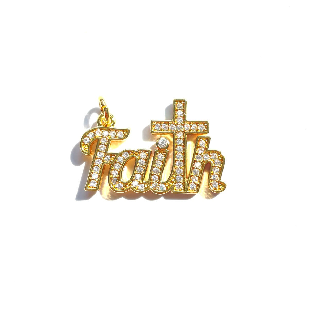 10pcs/lot 30*19.5mm CZ Paved Cross Faith Word Charms Gold CZ Paved Charms Christian Quotes Words & Quotes Charms Beads Beyond