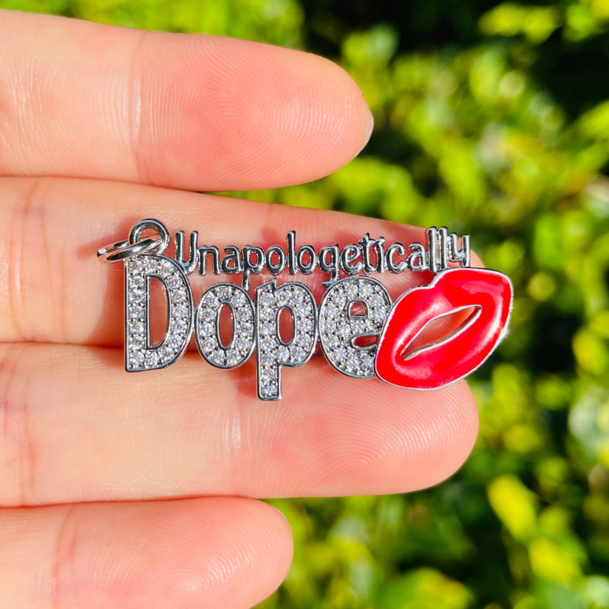 10pcs/lot 36*17mm Enamel Red Lip CZ Pave Unapologetically Dope Word Charms Silver CZ Paved Charms Juneteenth & Black History Month Awareness New Charms Arrivals Words & Quotes Charms Beads Beyond