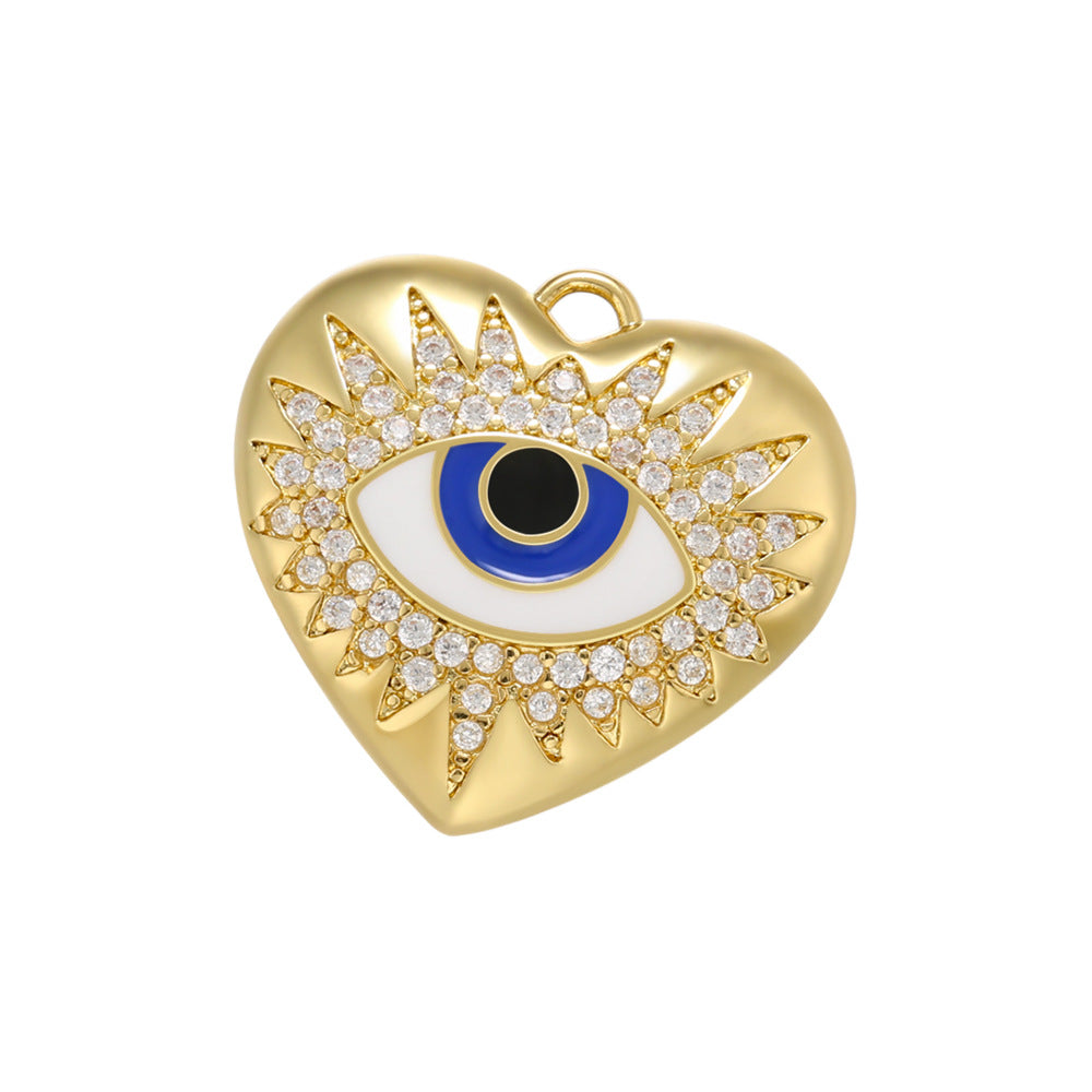 10pcs/lot 20*19mm Enamel Gold CZ Pave Evil Eye Heart Charm Pendants Blue Enamel Charms Charms Beads Beyond