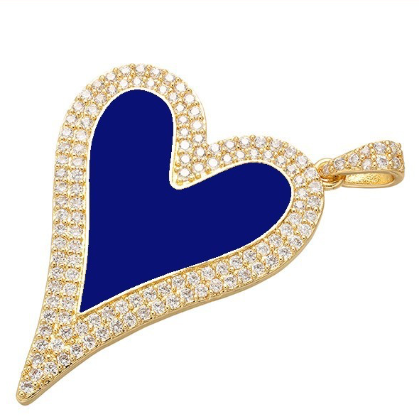 10pcs/lot 40*30mm CZ Paved Big Heart Charm Navy Blue on Gold Enamel Charms Charms Beads Beyond