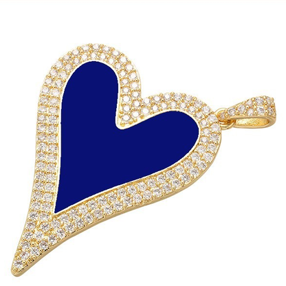 10pcs/lot 40*30mm CZ Paved Big Heart Charm Navy Blue on Gold Enamel Charms Charms Beads Beyond
