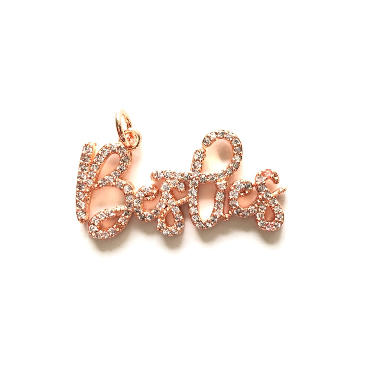 10pcs/lot 34*17.7mm CZ Pave Best Friends Besties Word Charms Rose Gold CZ Paved Charms On Sale Words & Quotes Charms Beads Beyond