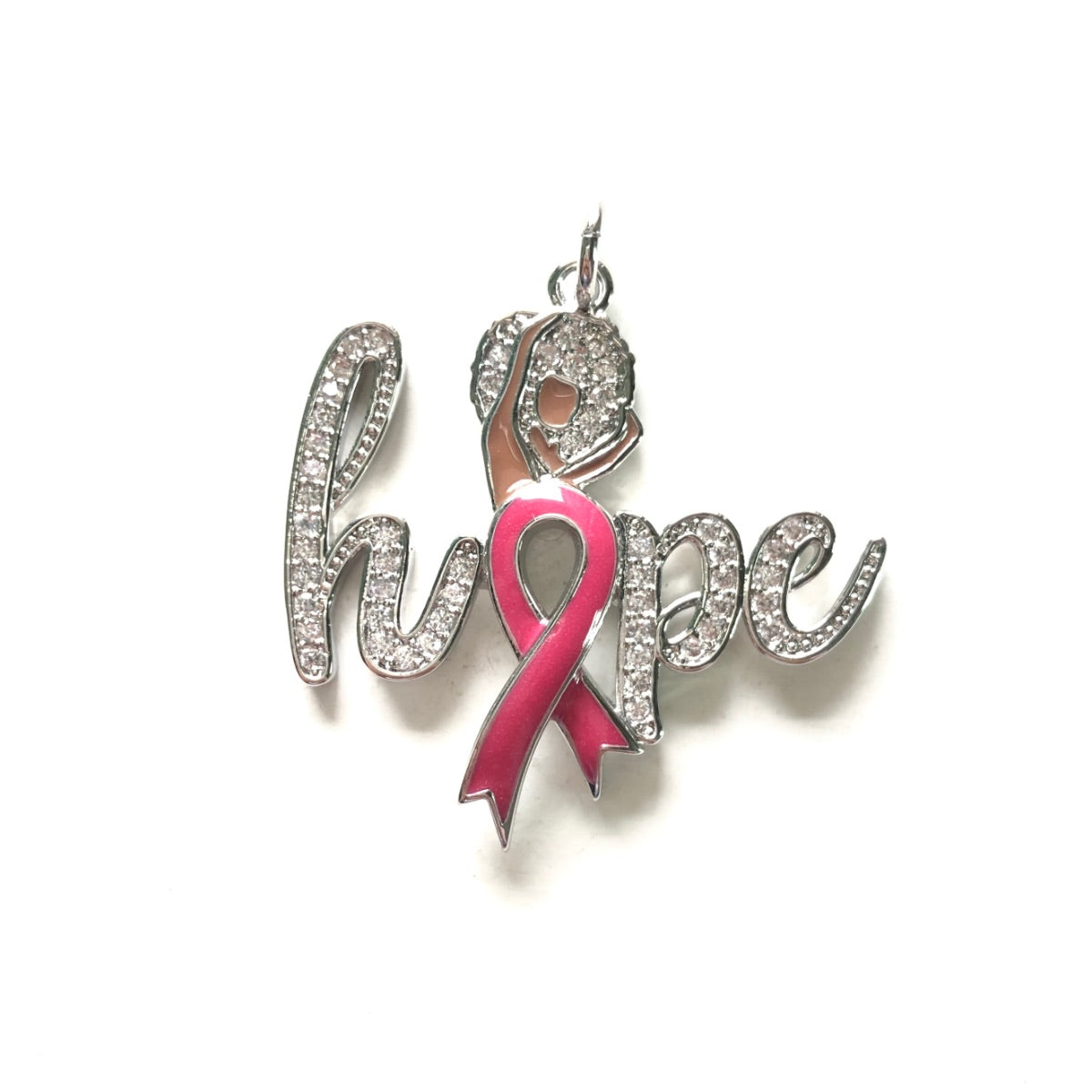 10pcs/lot Afro Girl CZ Pave Pink Ribbon Hope Charms Silver CZ Paved Charms Breast Cancer Awareness Charms Beads Beyond